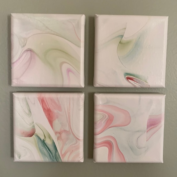 Art Original Abstract Fluid Art Set A For 4 X 4 Canvas Paintings